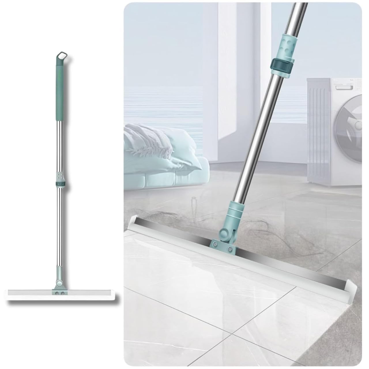 Magic Broom Wiper for Bathroom & Floor Cleaning, Silicone Sweeper with Built-in Drying Squeegee & Dust Remover