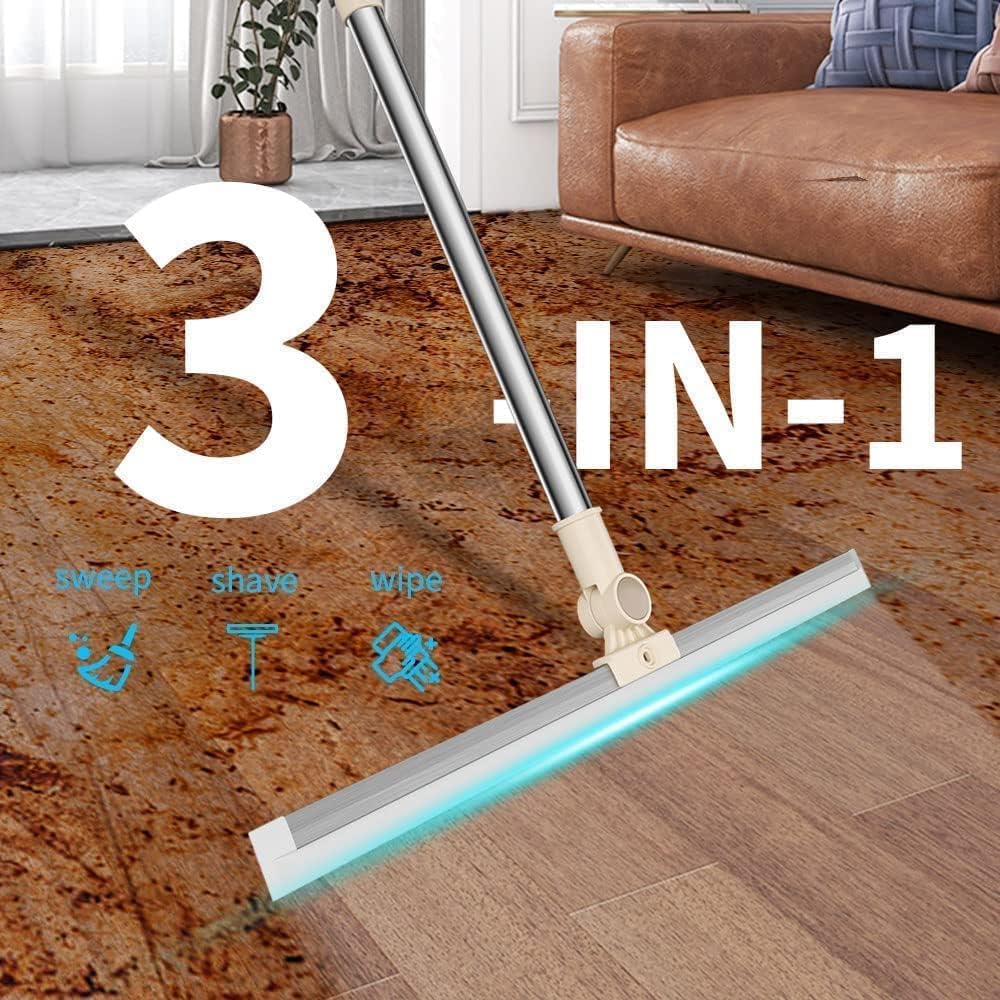 Magic Broom Wiper for Bathroom & Floor Cleaning, Silicone Sweeper with Built-in Drying Squeegee & Dust Remover