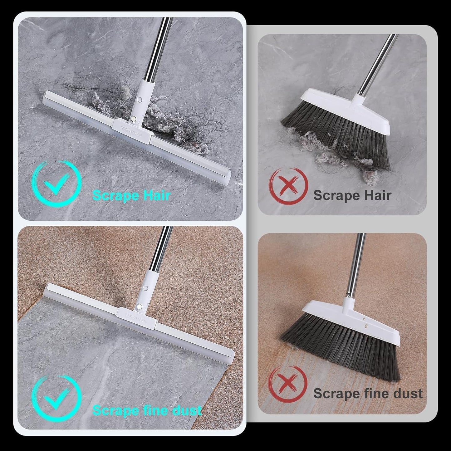 Magic Broom Wiper for Bathroom & Floor Cleaning, Silicone Sweeper with Built-in Drying Squeegee & Dust Remover