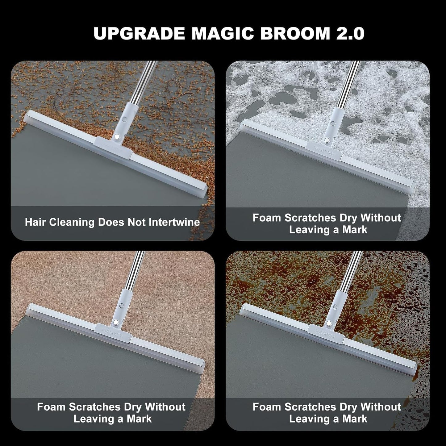 Magic Broom Wiper for Bathroom & Floor Cleaning, Silicone Sweeper with Built-in Drying Squeegee & Dust Remover